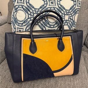 Kate Landry Colorblock Satchel in Navy, Mustard & Tan